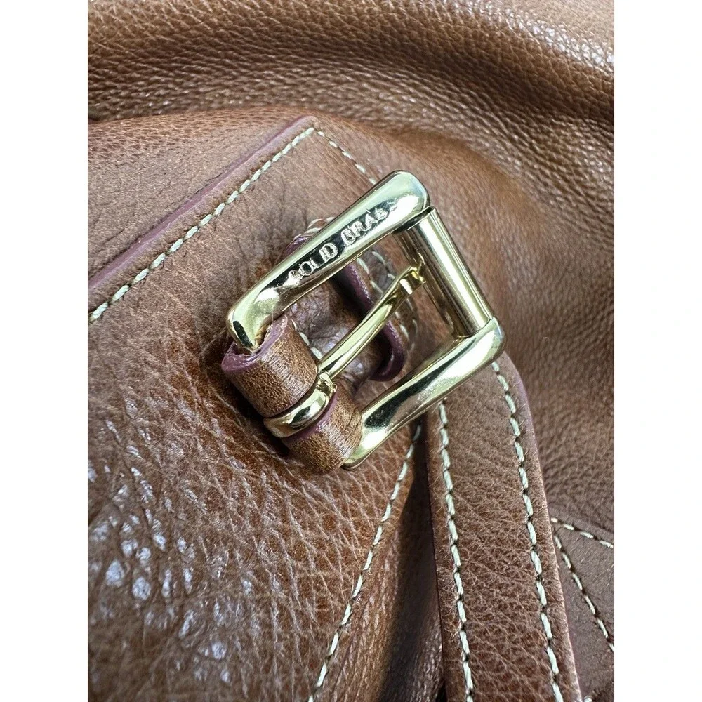 Dooney And Bourke Satchel Tote Bag Brown Pebbled Leather Buckle Large Shoulder